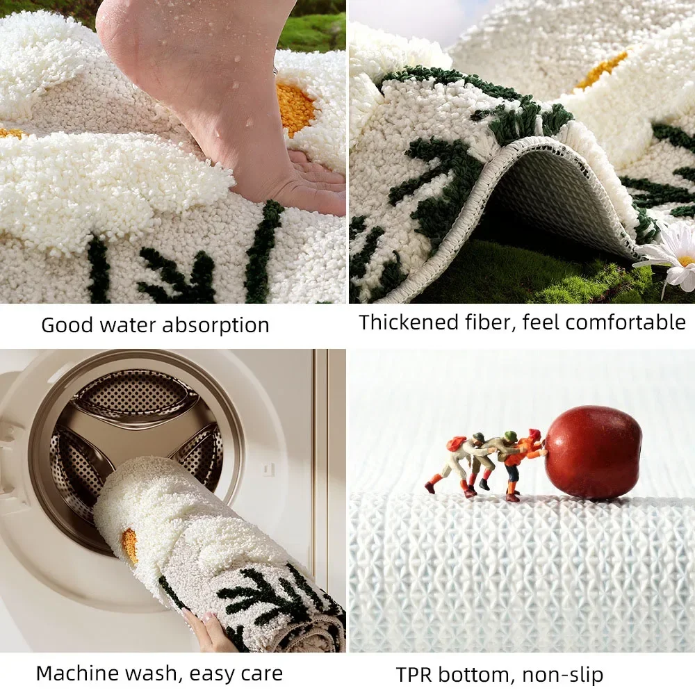 40x60cm Microfiber Fleece Floor Mat Sunflower Carpet Bath Room Rug Water Absorbent Non-Slip Soft Bathmats Machine Washable Decor