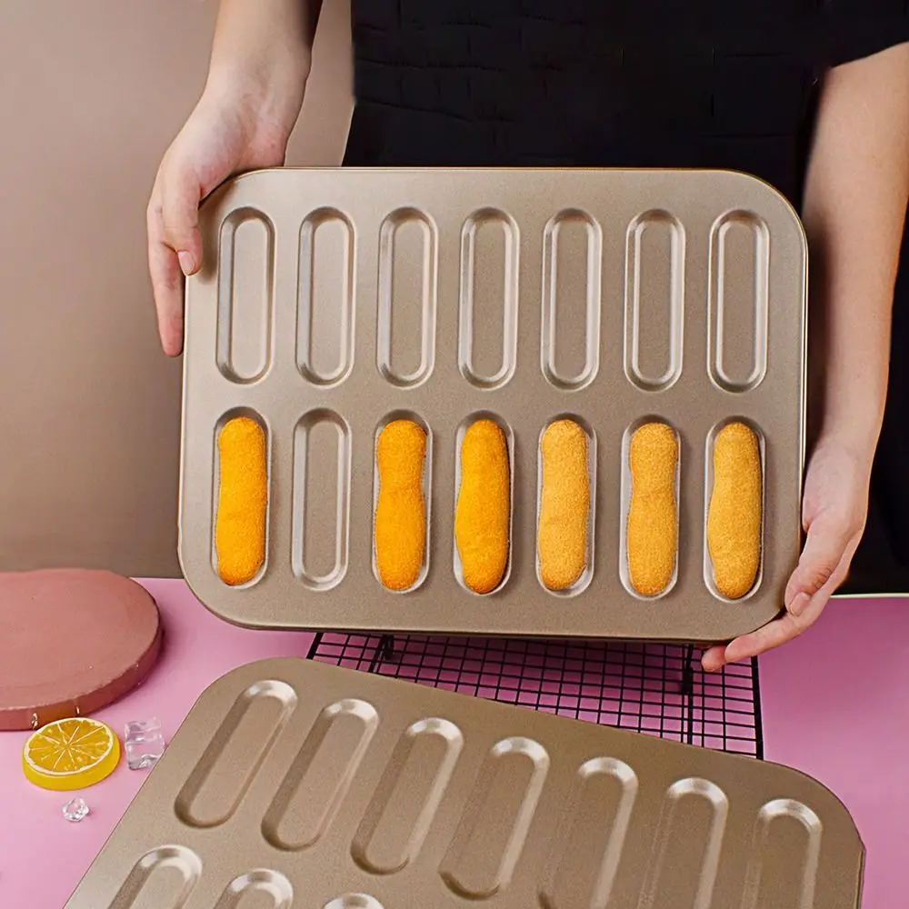 14 Cavity Ladyfinger Mould No Odor Carbon Steel Finger Shaped Cookie Mold Easy To Use Smooth Surface Non-Stick Cake Mold Pastry