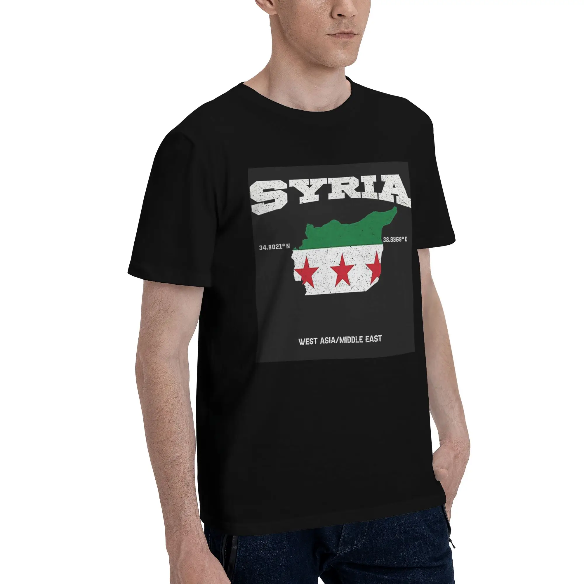 

Карта флага сирии, координаты Сирии, социализация Сирии, мужская футболка большого размера, мужские хлопковые футболки с круглым вырезом, короткие мужские