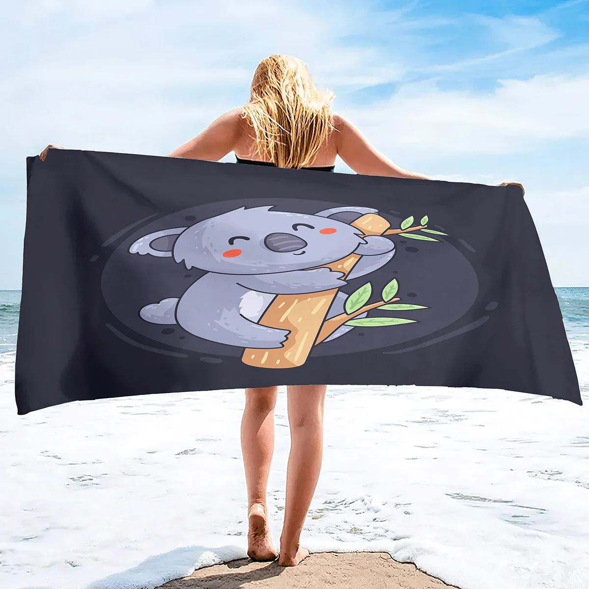 Cartoon Koala Beach Towel,Microfiber Large Bath Towels,Quick Dry Pool Towels Oversized,Gym Poolside Sunbed Throw for Men Women