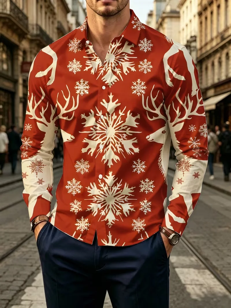 New Starry Sky Mountain Oil Painting Landscape Printed Shirt Art Dreamy Colorful Men's Slim fit Long sleeved Shirt