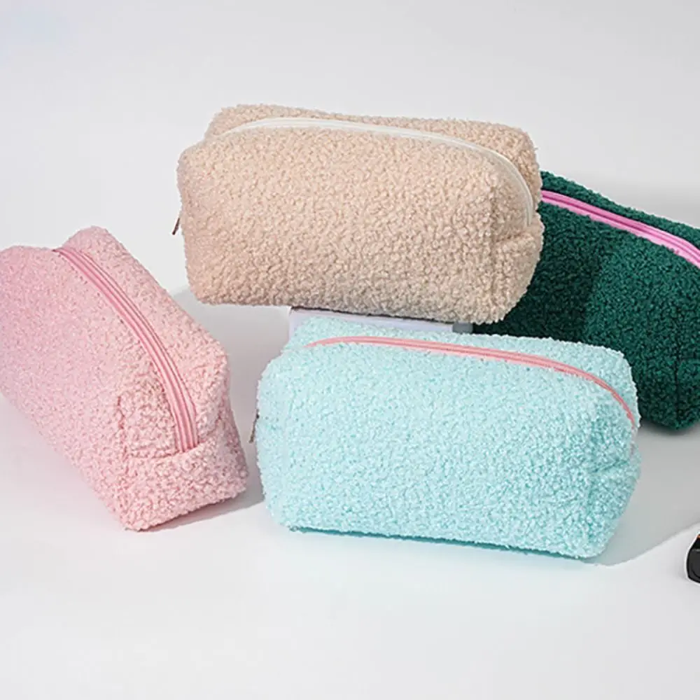 Bolsa de maquillaje de Color fresco de alta calidad, bolsa de almacenamiento de cosméticos multifuncional de felpa, organizador de artículos de tocador de gran capacidad