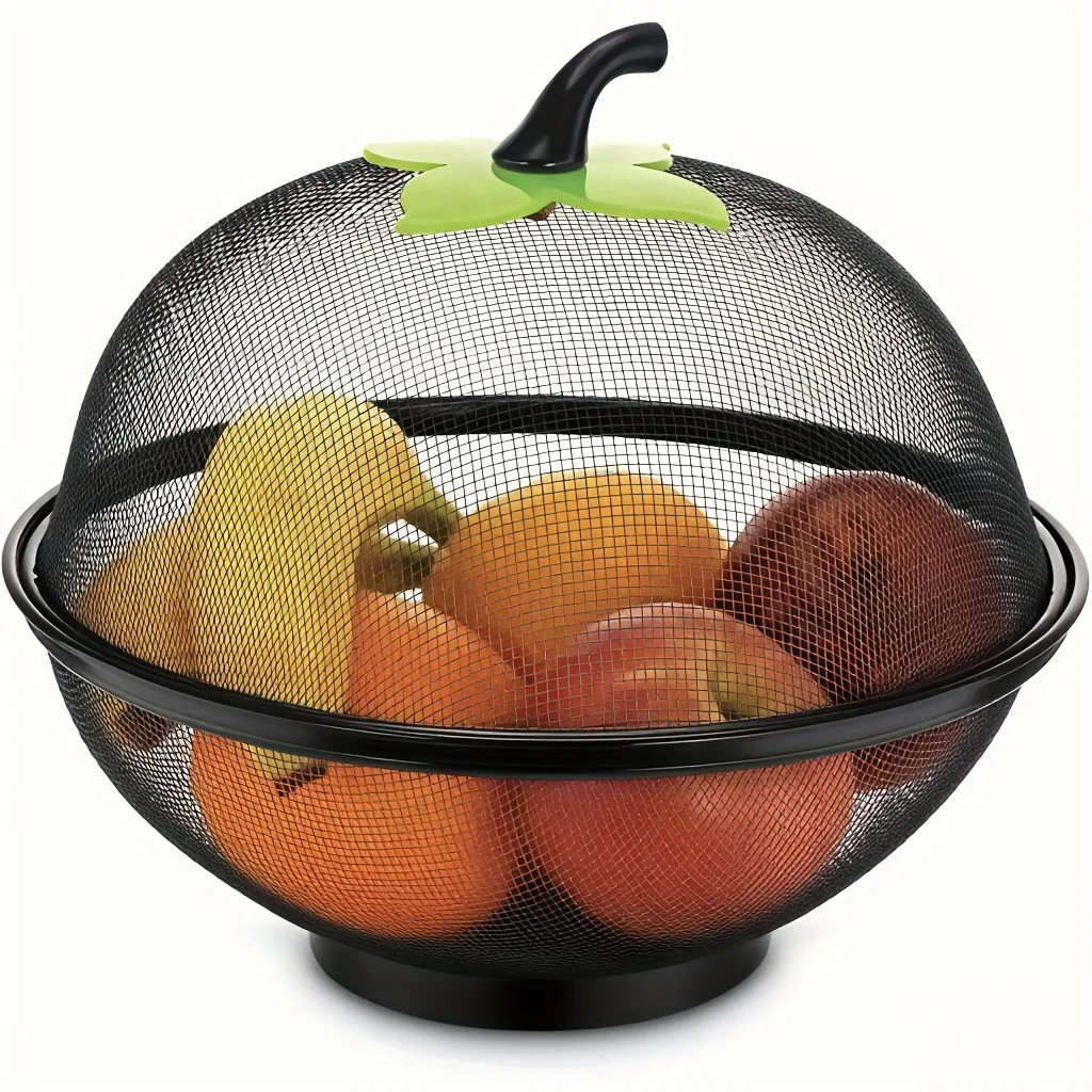 Metal Fruit Basket with Mesh Cover, Kitchen Storage Rack, Suitable for Home and Outdoor - Easy To Clean and Moisture Resistant