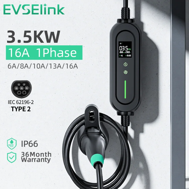 

EV Portable Charger 3.5KW Wallbox Car Charge Type2 16A 1Phase Fast Charging Station 3.5M Table For Electric Vehicle Car Charger