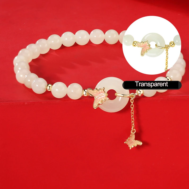 Fashion INS Style Ping An buckle Hetian Jade S925 Sterling Silver Butterfly Tassel Bracelet Sweet And Fresh Girlfriend Jewelry