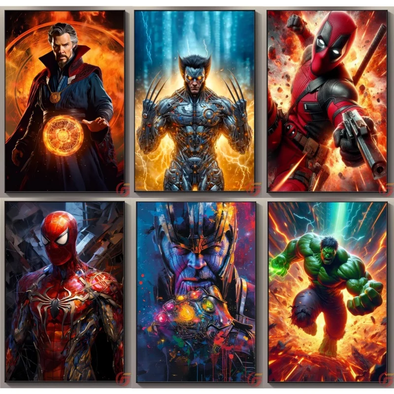 Marvel Mech Hanging Painting Iron Man Spider Man Avengers Hulk Movie Esports Hotel Living Room Canvas Poster Decoration Painting