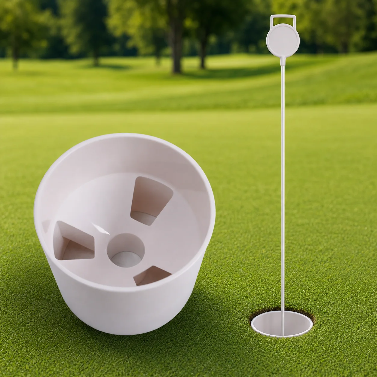 PGM White Plastic Golf Hole Cup Putting Putter Golf Flag Stick Yard Garden Training Backyard Practice Putting Golf Training Aids
