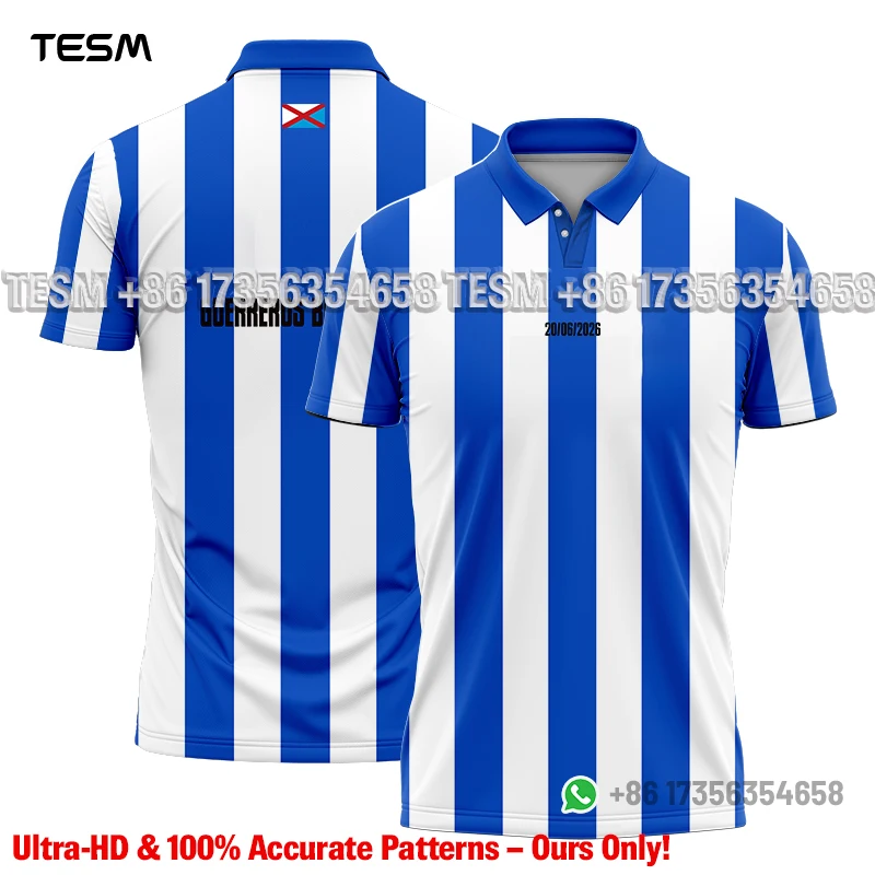 TESM Men Blue White Vertical Striped Polo Quick Dry Breathable Soccer Shirt Retro Streetwear Training UniformFan Sport T Shirts