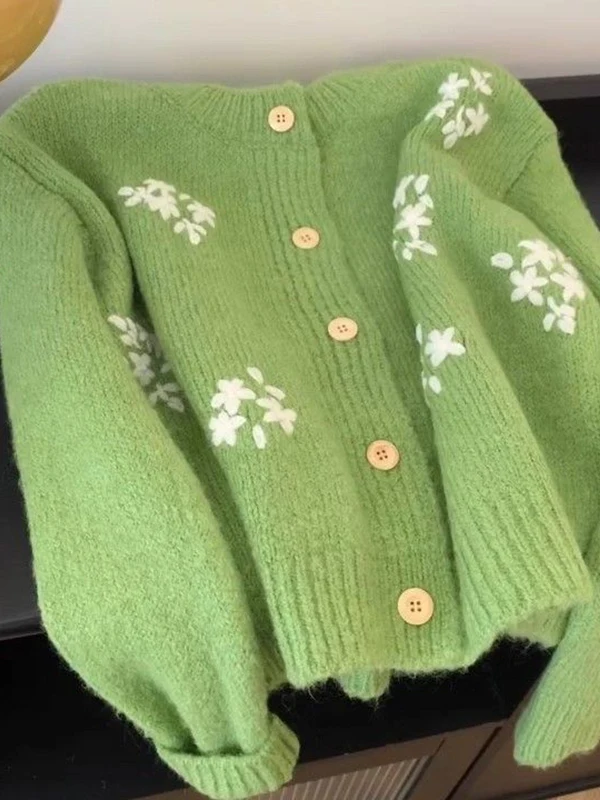 

Очень большой вязаный открытый кардиган с пышными цветами и вышивкой 300, женский осенне-зимний свитер больших размеров Jaet