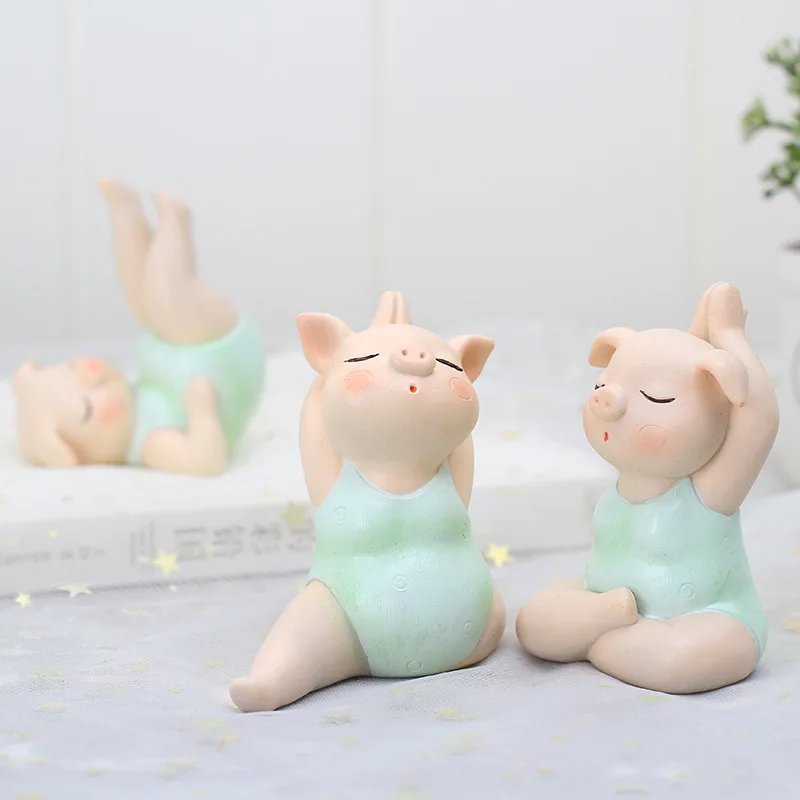 Mini Piglet Resin Sculpture Decor, Cute Pig Girl, Yoga Posture Statue, Home Office Ornament, Yoga Store Desk Gift, Party Decor - view 5