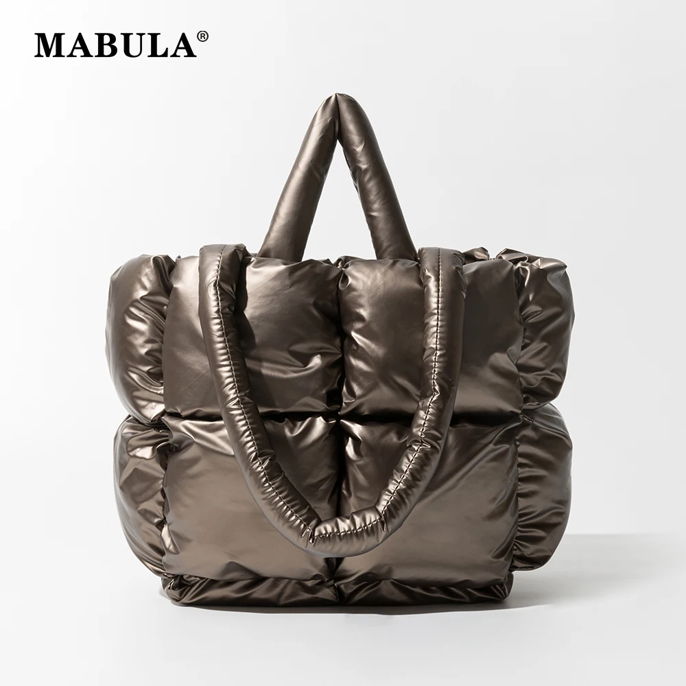 MABULA-Bolso de mano acolchado de plumas para mujer, bolsa de almohada de gran capacidad, diseño de marca, de lujo, para invierno