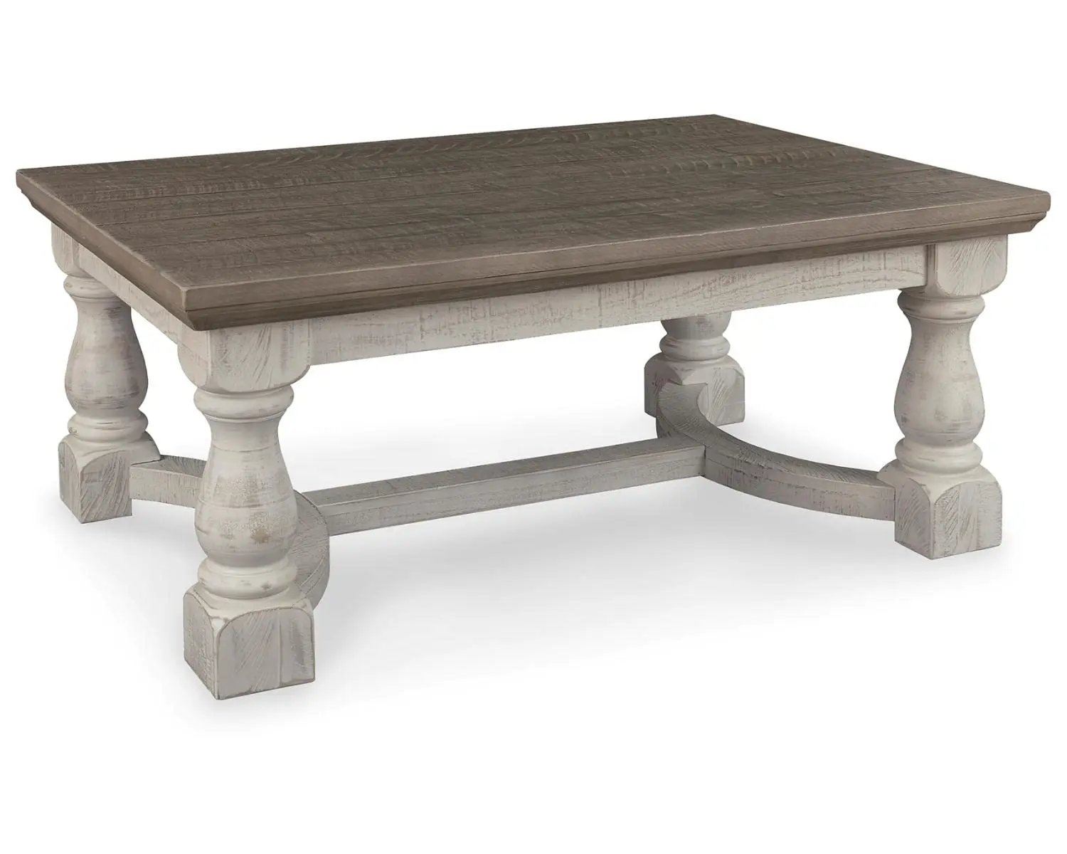 

Farmhouse Rectangular Coffee Table, Gray & White With Weathered Finish