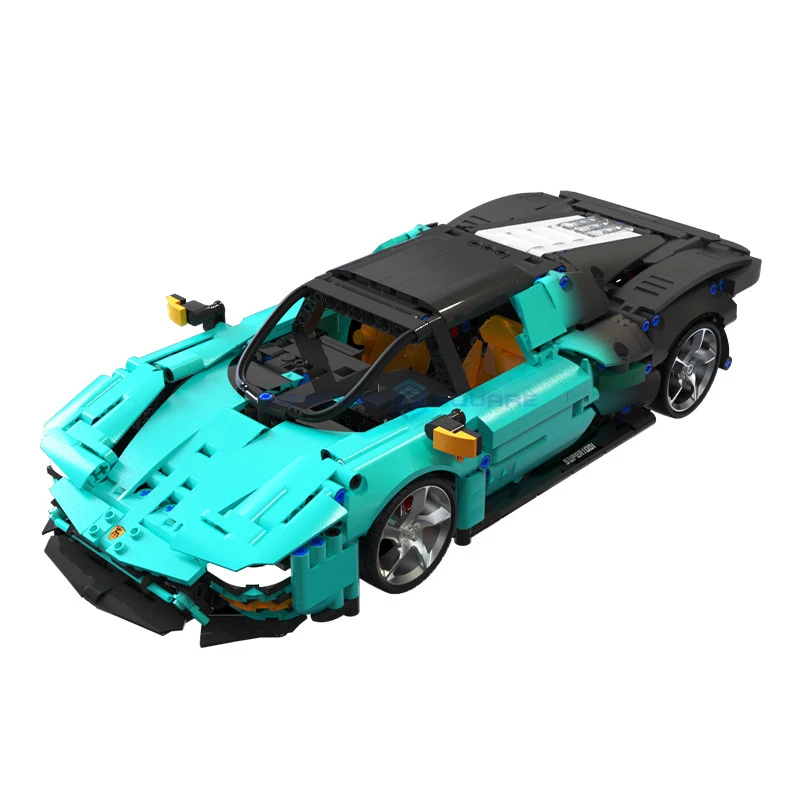 FL Supercar Supercar MOC T1001 Blue Fast Racing Speed Vehicle Bricks Model Building Blocks High Tech Toy Kit Gift Aldults Kids