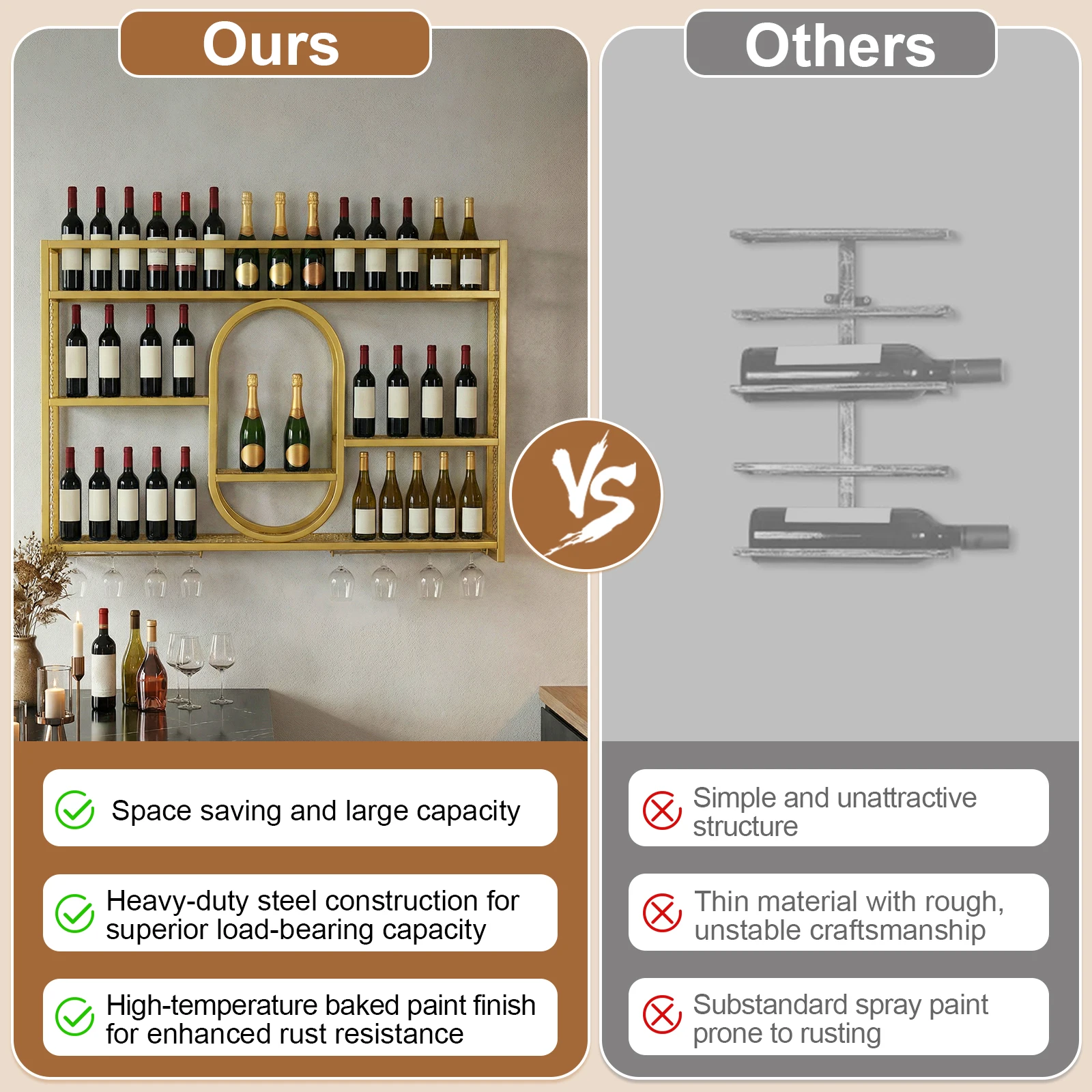 Estante de Exhibición para Botellas de Licor con Soporte para Vasos, Estantes Flotantes para Exhibición de Licores para Bodega, Bar, Restaurante, Vestíbulo de Hotel