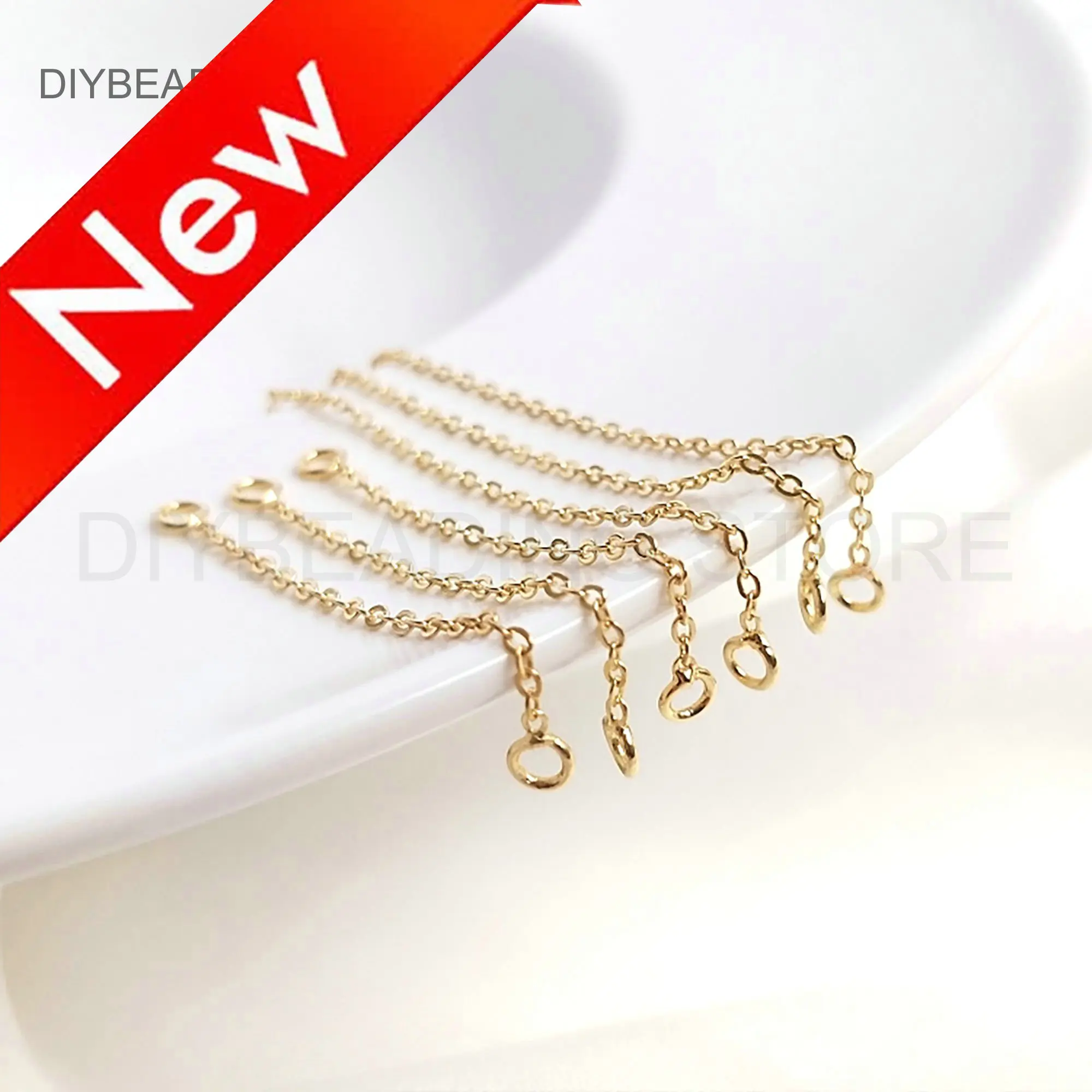 Extender Chain for Necklace Bracelet Jewelry Making 14K Gold Plated Brass Extension Chain with 2 Closed Jump Rings (3 Sizes)