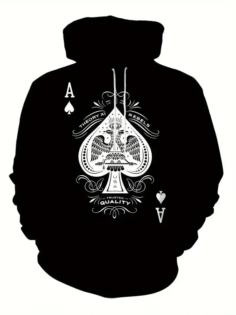 3D Print Poker Skull Graphic Men's Hoodies Fashion Design Long Sleeve Hooded Pullover Outdoor Street Hip Hop Comfortable Clothes
