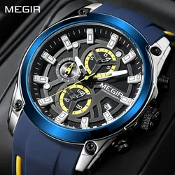 Reloj deportivo MEGIR Original azul para Hombre, Reloj de pulsera con cronógrafo de lujo, Reloj de cuarzo militar, Reloj luminoso con esfera grande para Hombre 2144
