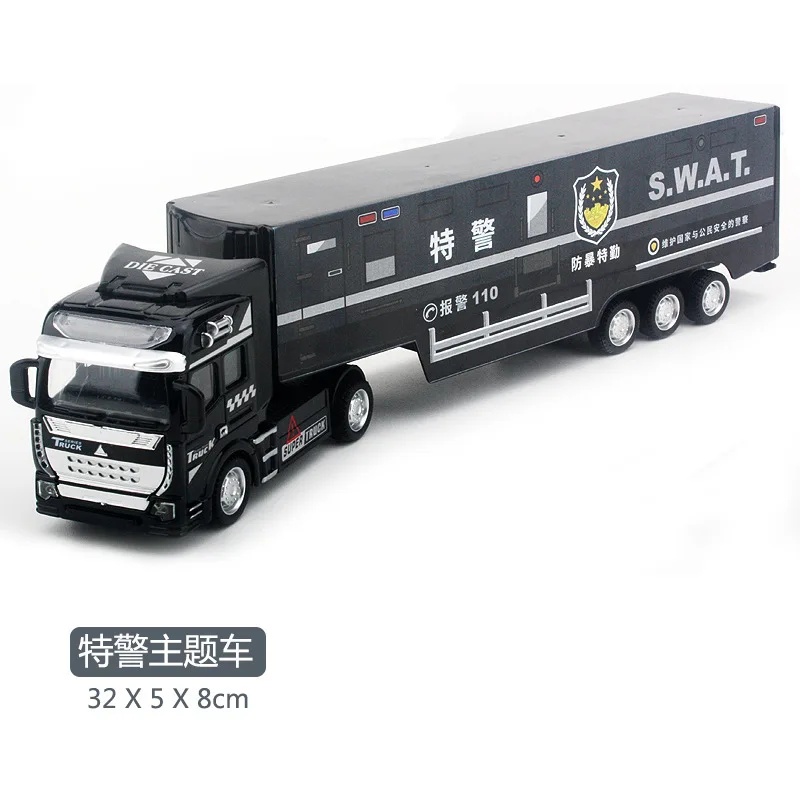 Diecast liga caminhão modelo brinquedo para crianças, puxar para trás recipiente, segurança pública, resgate de incêndio, veículo de transporte, 1:36, B53, 1pc