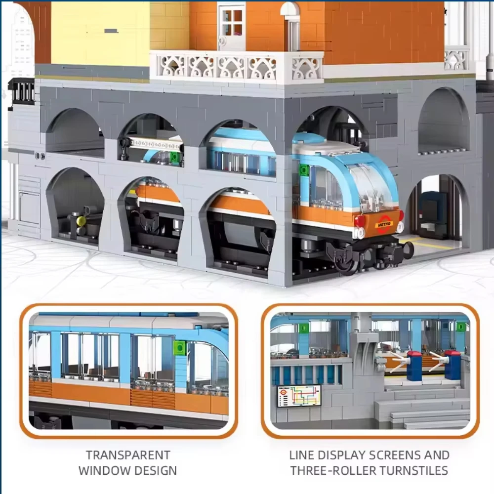 3692 個クリエイティブシティライト鉄道駅ビルディングブロック MOC ストリートビュー地下鉄駅電車クリエイティブモデルセットレンガのおもちゃ