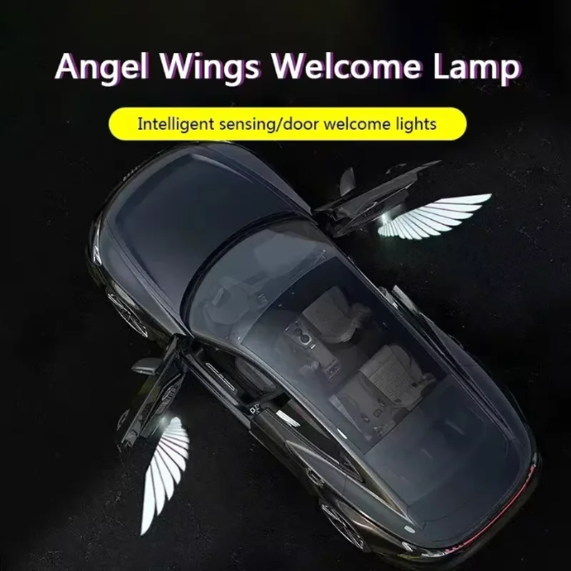 2Pcs Angel Wings Car Door Welcome Light Infrared Wireless LED Projection Lamp Auto Opening Courtesy Light Atmosphere Lamp