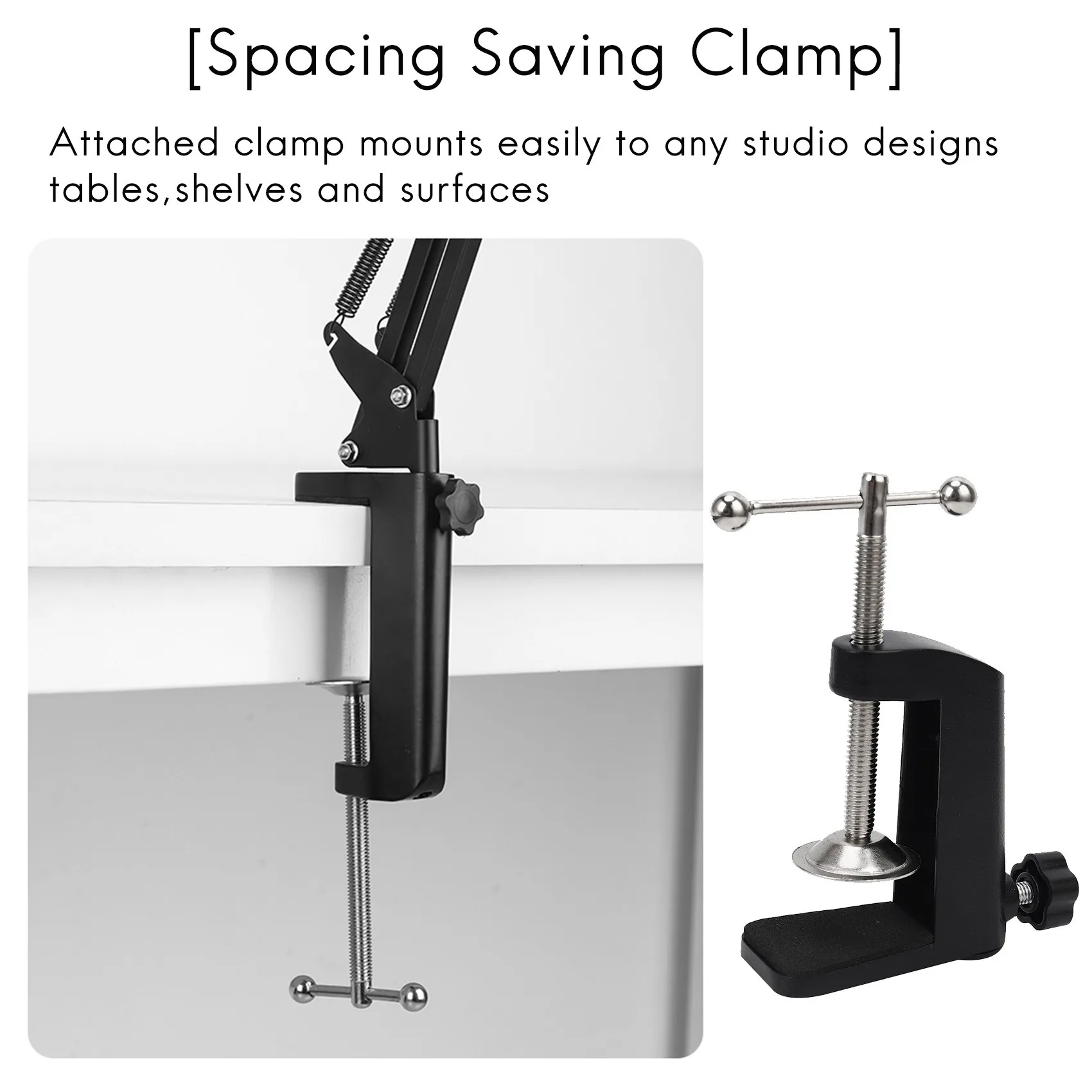 클램프가 있는 M04K LED 책상 램프, 조절 가능한 스윙 암 책상 램프, 학습/독서/사무실/작업용 현대 건축가 테이블 램프(검은색)