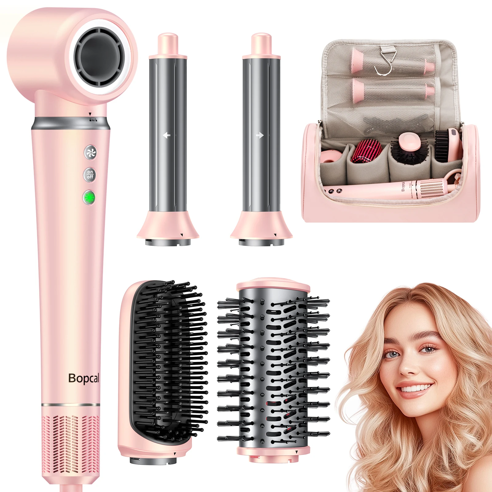 

5 in 1 Hair Dryer With Bag – Fast Blow Dry & Curling Styling Tool for Frizz-Free Volume, Smooth Hair & No Heat Damage with Bag