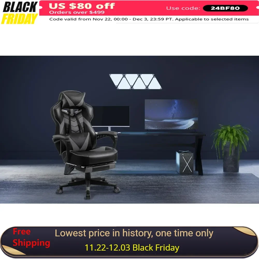 

Gaming Chair with Footrest, High Back and Massage Computer Chairs, Reclining Gamer Chair