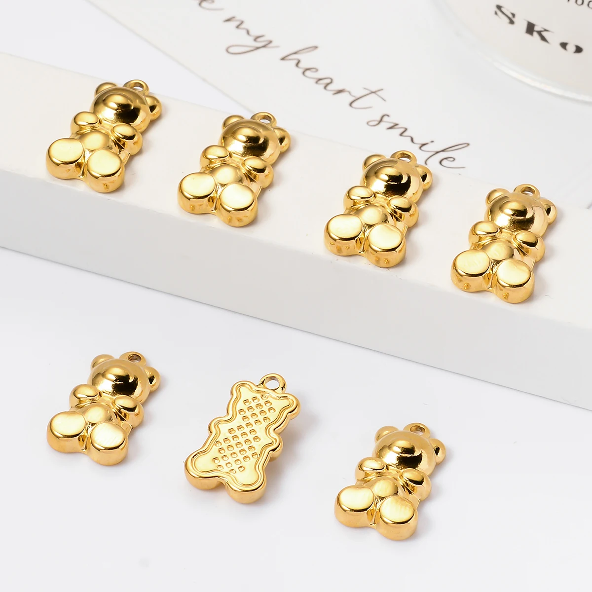 Wholesale 6pcs/lot No Fade Cute Bear Charms Stainless Steel Pendants DIY Jewelry Making Accessories