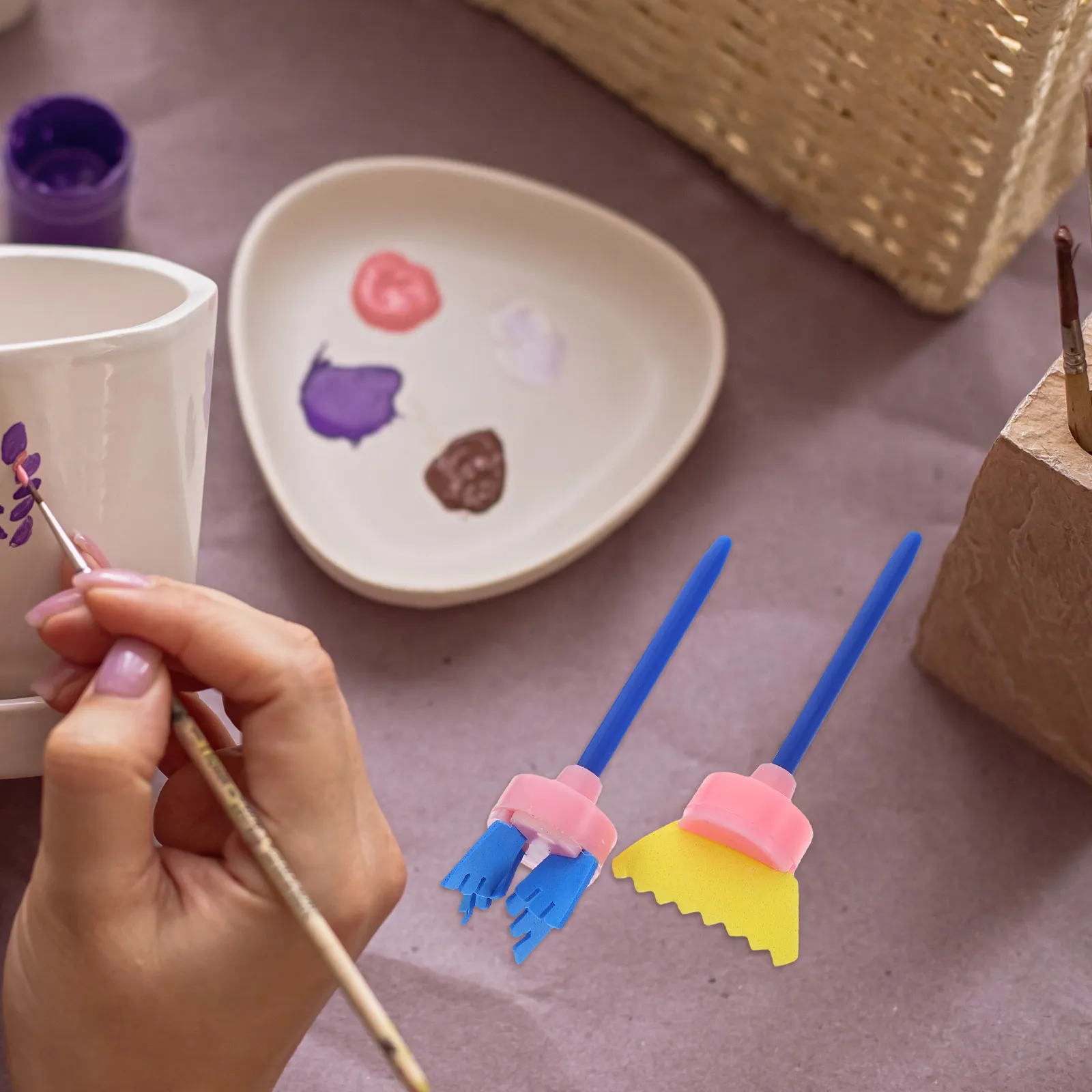 4Pcs Sponge Painting Brush Set Eva Stamps Reusable Foam Brushes for DIY Art Projects Creative Painting Doodling Craft