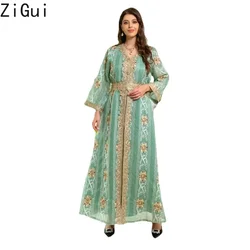 Zigui Dubai Dresses Luxury Arabic Suitable Embroidered Green Lace Gown Jalabiya Women'S Evening Dress for Party Wedding Birstday