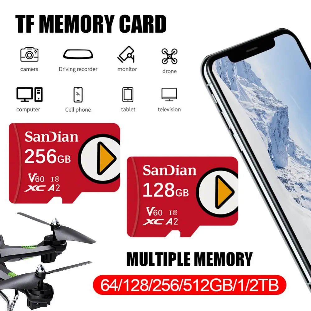 New 2TB Memory Card 256GB 128GB 512GB Micro TF SD Card High Speed Class10 64GB SD Card 100MB/s TF Card Original Sd Memorycard