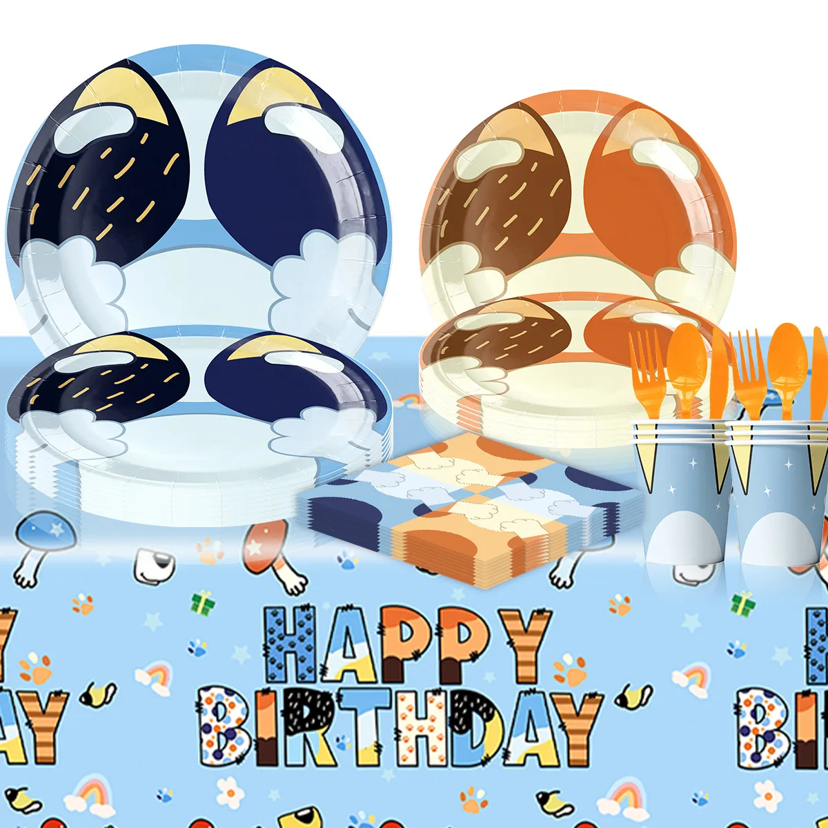 New Cartoon Blue Dog Birthday Party Decor Pink Disposable Tableware Balloon Cake Topper Baby Shower Kids Favor Party Supplie Set