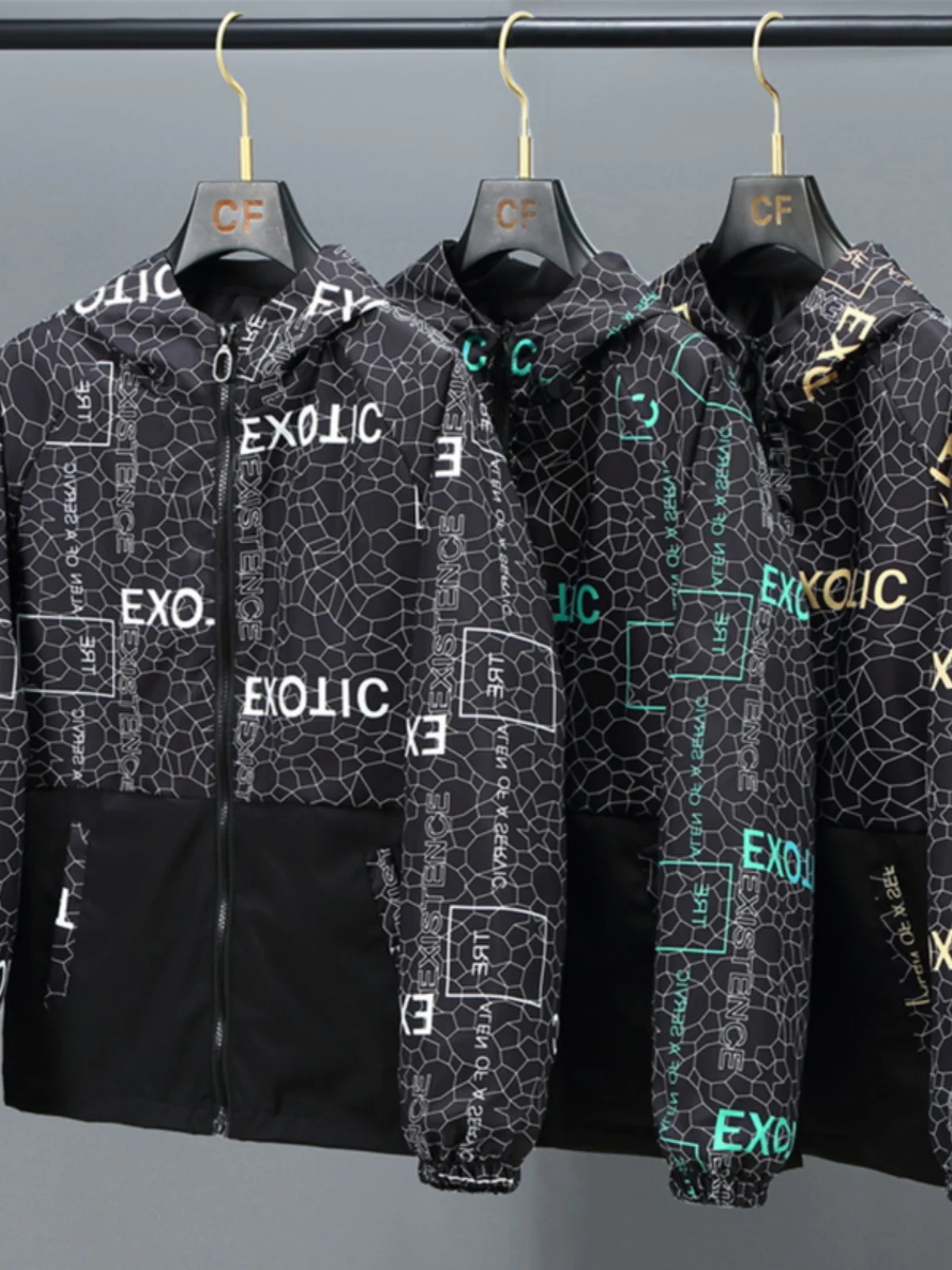 

Faionable Printed Hooded Jaet for Men Spring Autumn Large Size Youthful Splice Sli Outerwear Waterproof Zipper Closure