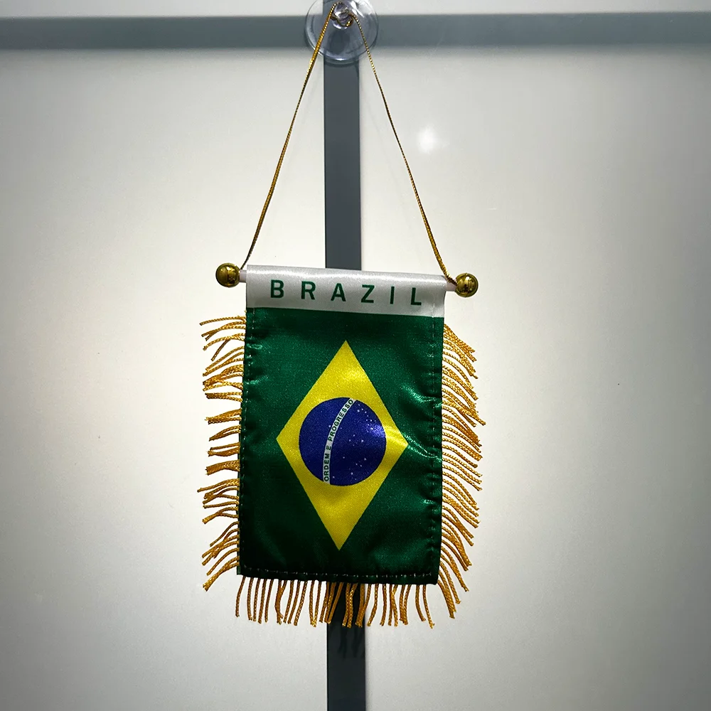 （TIKI FLAG）Brazil Mini Window flag 8*12cm Polyester double side printed Hanging Brasil pennant Flags Brazil Car Glass flag