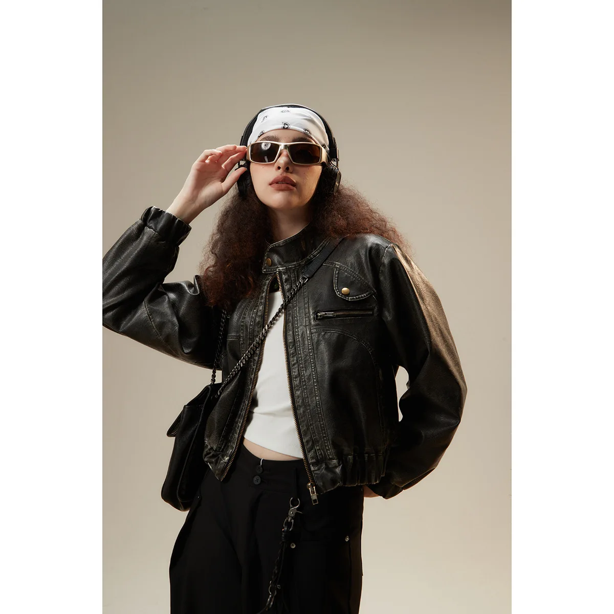 Woman Clothingy2KWomen'S Retro PU Leather Coat, American Spice Girl, Female Design Sense Of Fashion Brand, Motorcycle