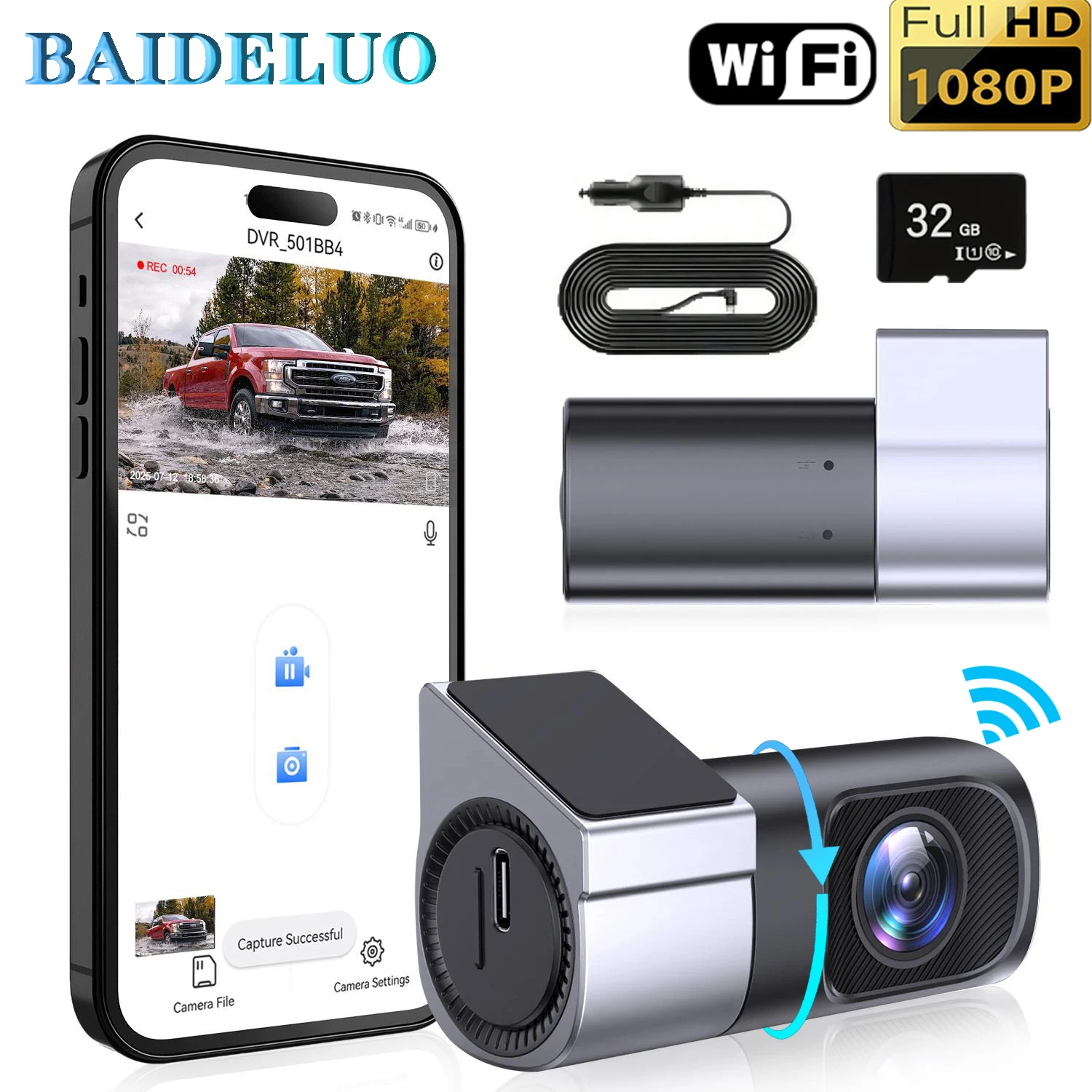 1080P Dashcam With Night Vision Mini Hidden Dashcam 24-Hour Parking Monitoring Loop Recording Gravity Sensor App Control