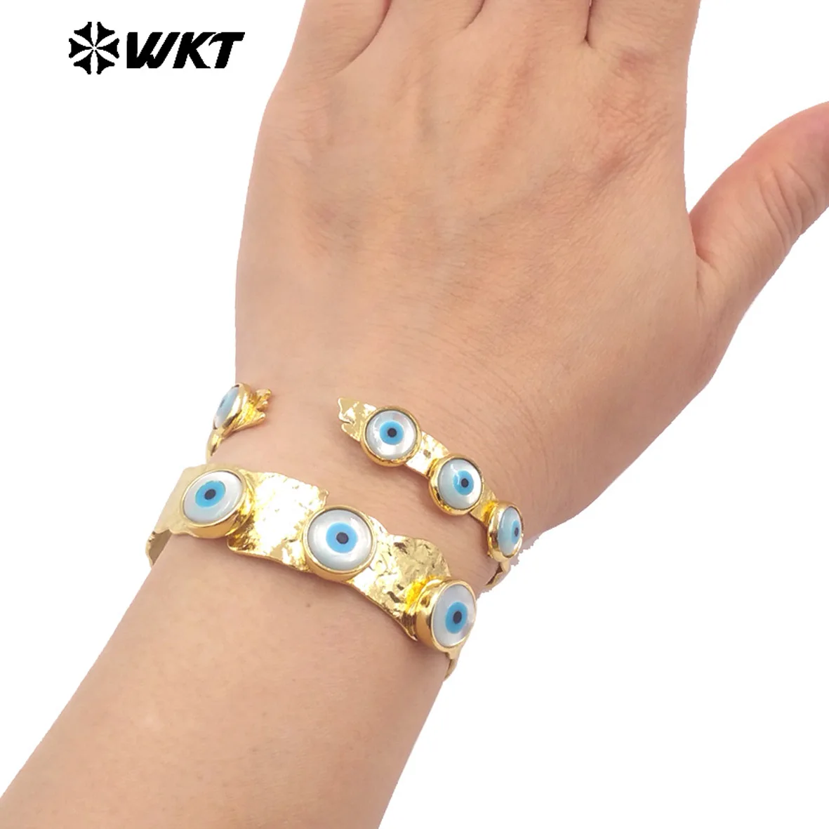 MPB108  2024 New Trendy Design Demon Eye Mosaic Shell And Gold Electroplated Adjustable Bangle Fashion Personalized