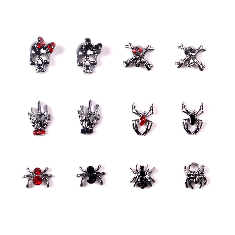 Tszs 10 Stks/partij Punk Stijl Legering 3d Nail Art Bedels Skelet Cross Spider Ontwerp Voor Halloween Nagels Decoratie