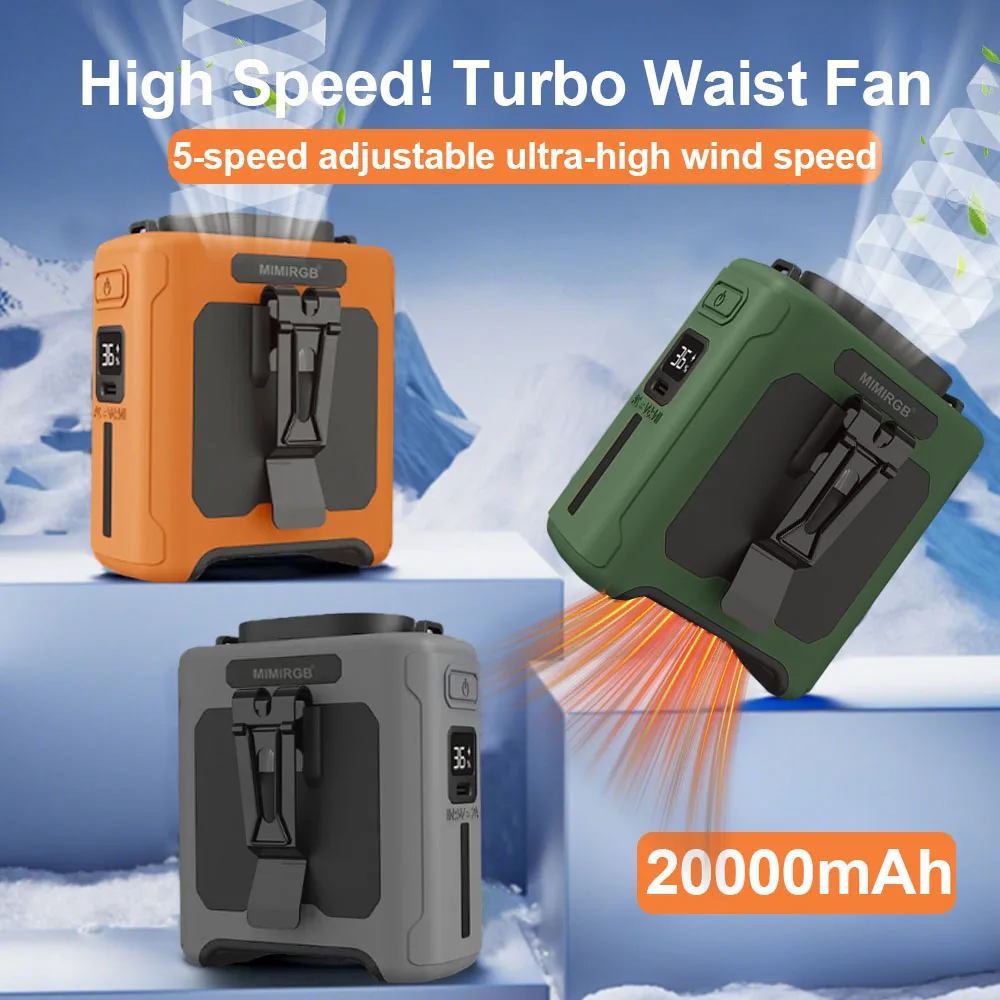 

Waist Clip Fan Portable Hanging Neck Fan USB Rechargeable Fan Mini Outdoor Camping Sports Waist Fan with Power Bank LED Light
