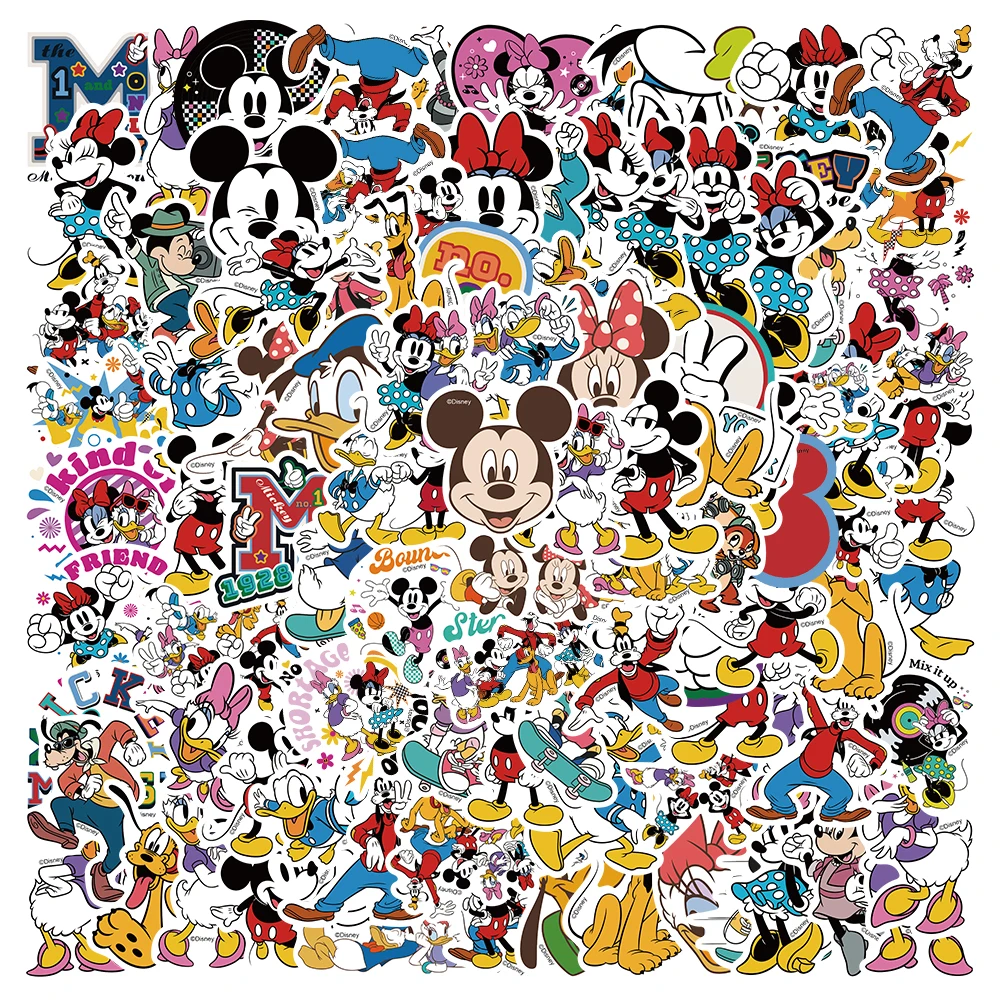 

50/100pcs Cute Cartoon Disney Anime Mickey Mouse Donald Duck Stickers For Laptop Luggage Diary Phone Vinyl Waterproof Decals