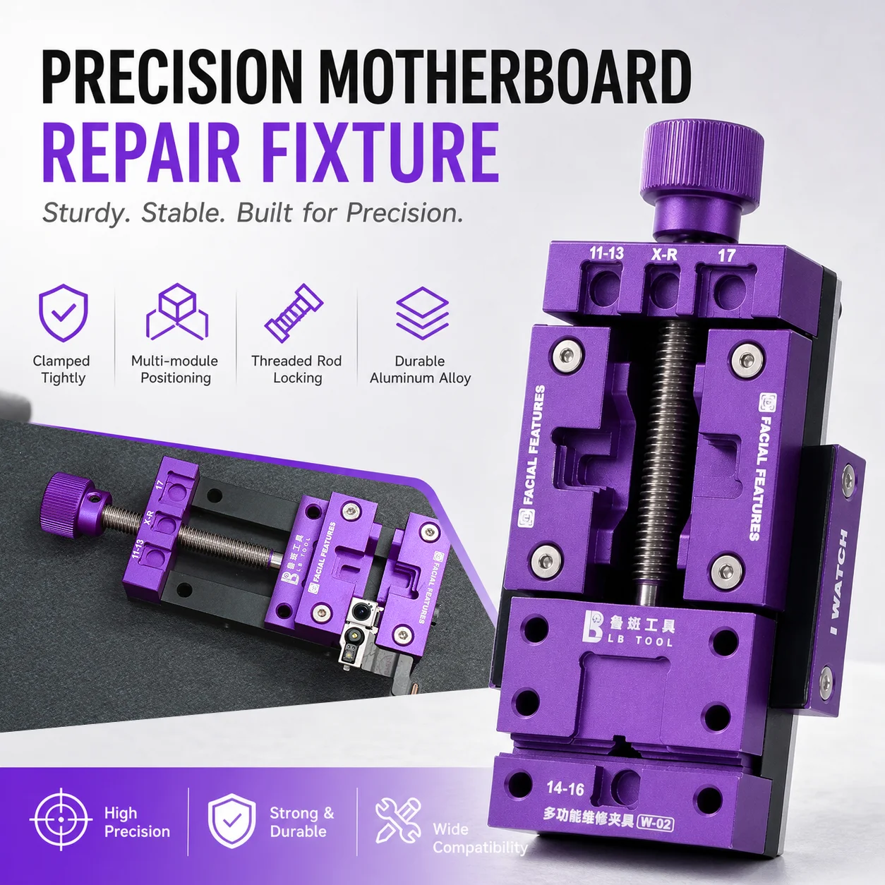 LB Tool W-02 Multifunctional Repair Fixture PCB Holder Clamp for iPhone Motherboard Face ID Camera CPU Chip Apple Watch