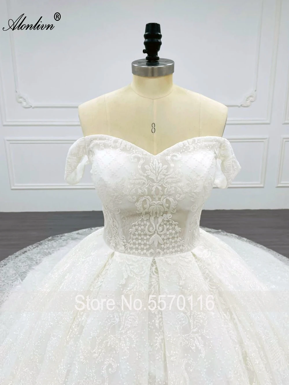 Alonlivn-vestido de novia con encaje 3D brillante, vestido de novia con bordado de cuadros reales, corsé sin tirantes