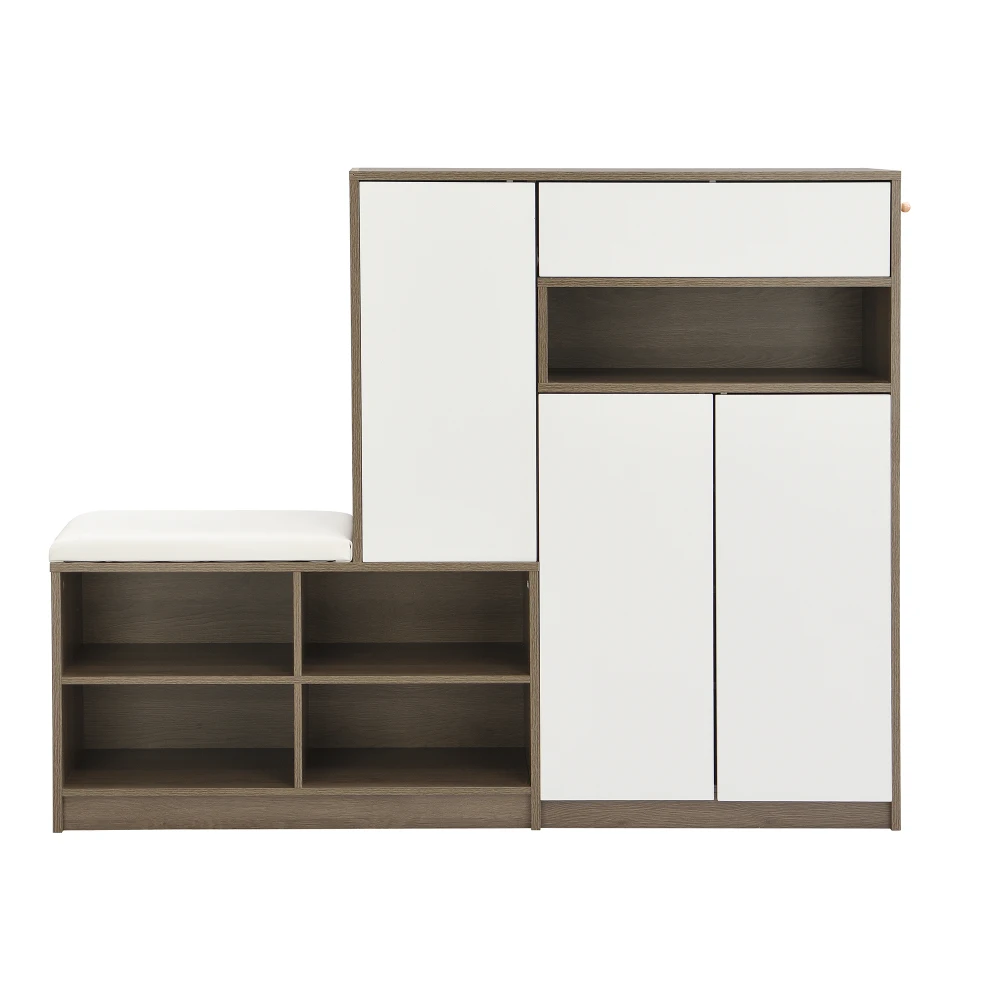Schuhschrank, Schuhbank, Schuhregal mit gepolstertem Sitz, vielseitige Schuhaufbewahrungslösung mit Regalen für den Flur 140*35*110 cm – Detail 12