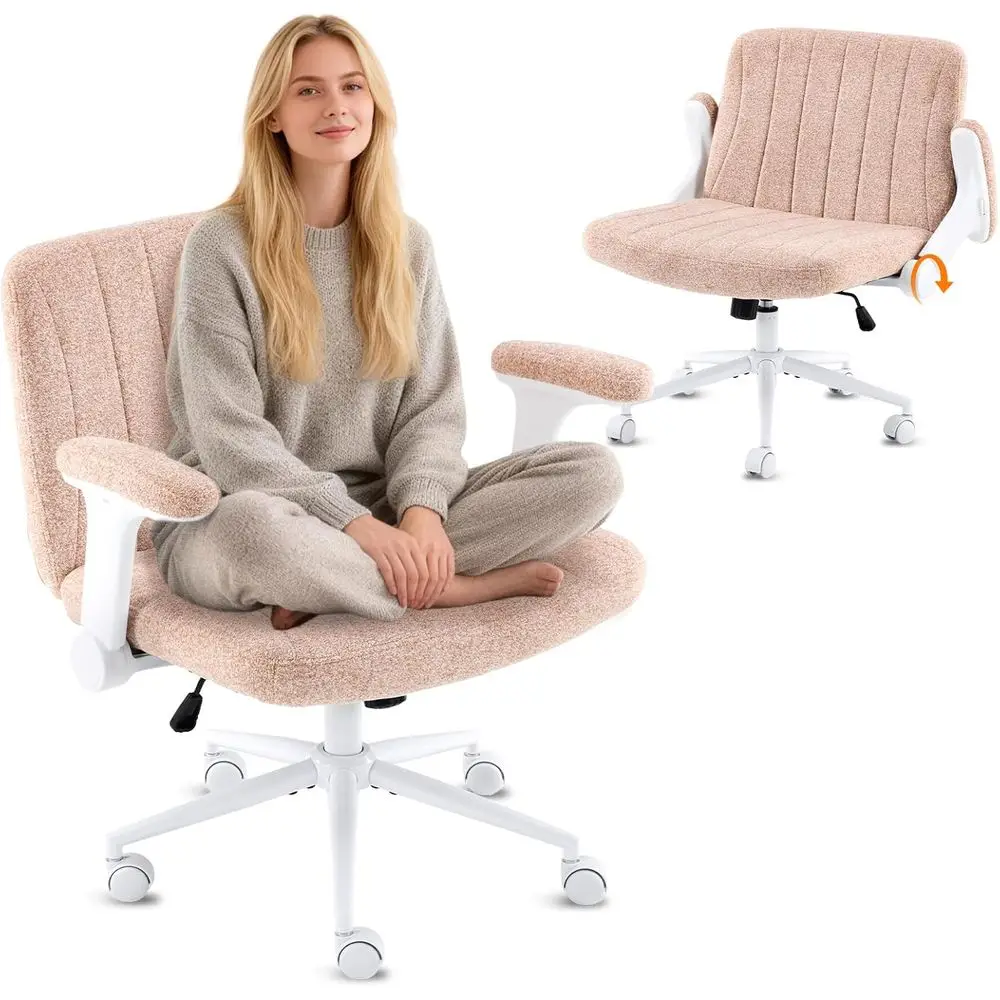 

Criss Chair with Adjustable lip-Up Arms,Legged Chair with Wheels, Extra Wide Oice Chair,Cozy Desk Chair or Home Oice, Vanity