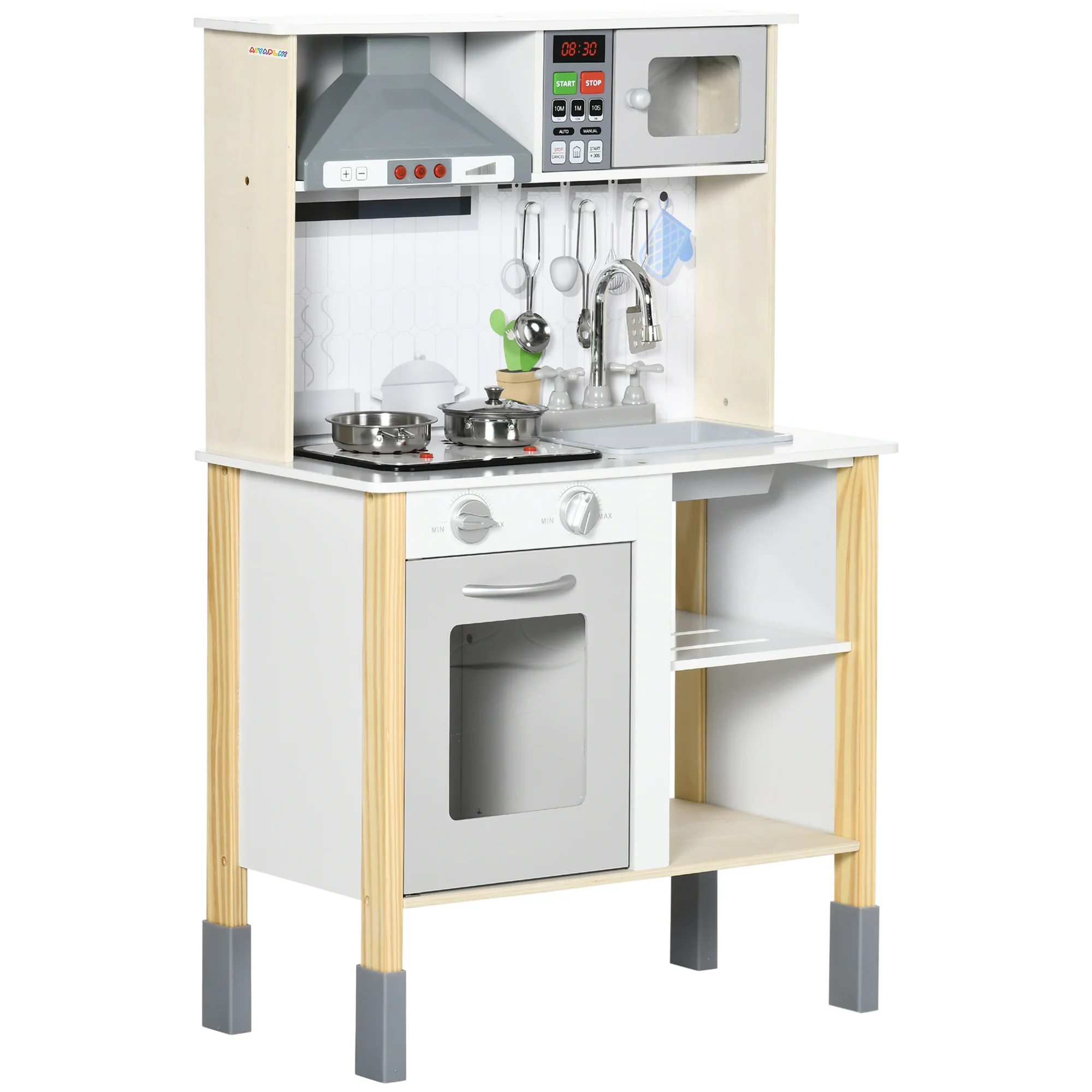 AIYAPLAY AIYAPLAY Cocina Infantil de Madera para Niños de +3 Años con Altura Ajustable Luz y Sonidos 60x30,5x93,2 cm Blanco
