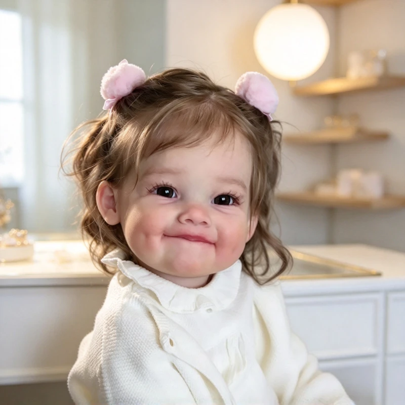 60CM Smiling Toddler Girl Doll Soft Body Baby  with 3D Skin Multiple Layers Painting with Visible Veins