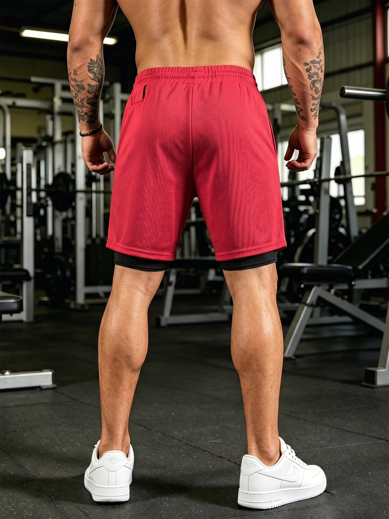 Men Camo 2 in 1 Workout Shorts Double Layer Gym Shorts Quick Dry Running Training Athletic Shorts With Liner Phone Pocket