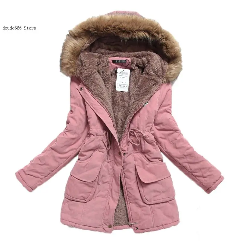 Women\\\'s Winter Cotton Coat Hooded Slim Fit Parker Cotton Coat Mid-Length Jacket Thickened Casual Jacket