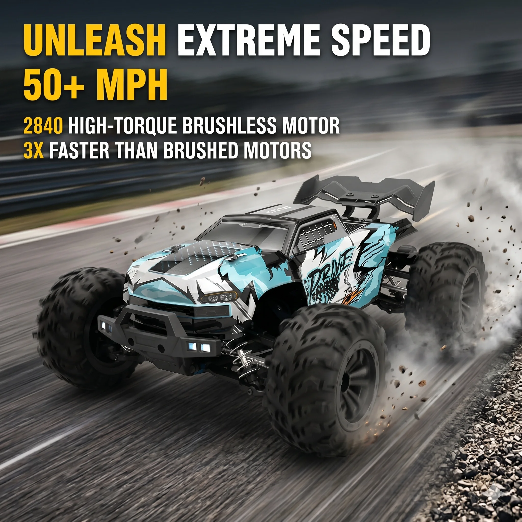 Auto RC Brushless 1:16, Camion Telecomandato 4WD di Livello Hobby con Motore 2840 4000KV, Parti in Metallo per Trasmissione, Controllo 2.4GHz 120m, Luci LED, Pronto all'Uso Fuoristrada