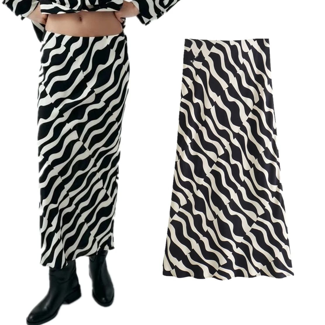 

Dave&Di Skirts Womens Fashion Elegant Zebra Print Leg Midi Straight Skirt Ladies